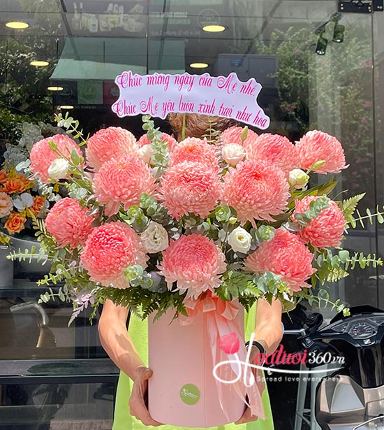 Hộp hoa cúc mẫu đơn - Rực rỡ muôn phương