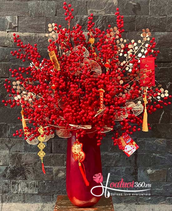 Bình hoa đào đông - Tân niên phú quý