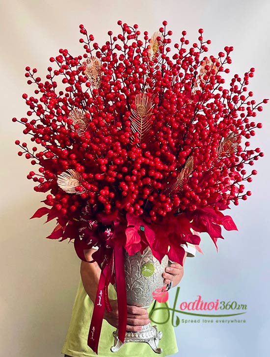 Bình hoa đào đông - Tân xuân như ý