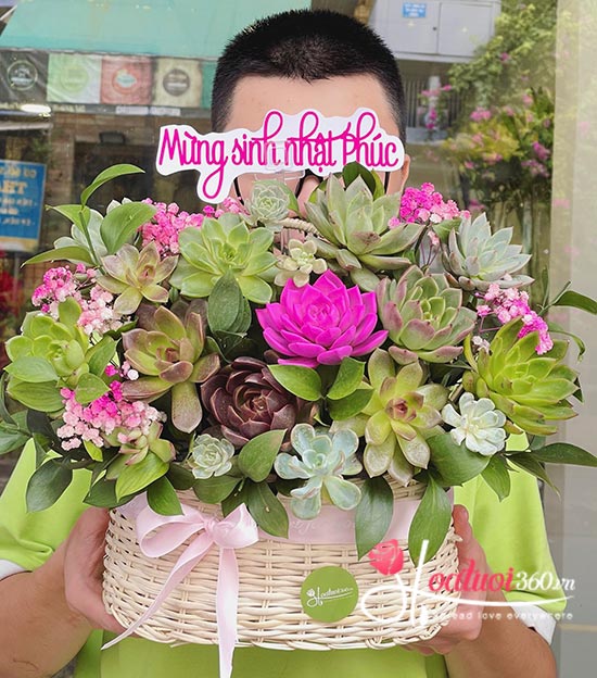 Giỏ hoa sen đá - Tô điểm sắc thu