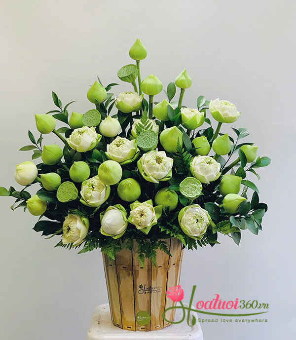 Lẵng hoa sen trắng - Nét đẹp phú quý