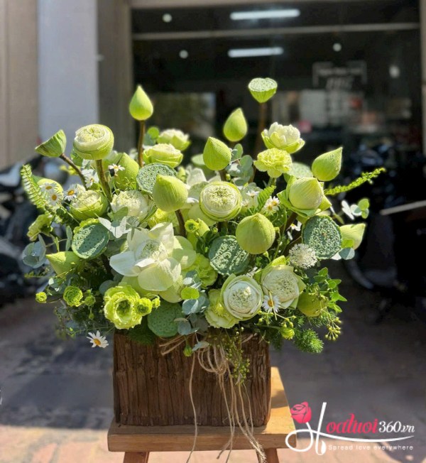 Hộp hoa sen trắng - Liên hoa khai phúc