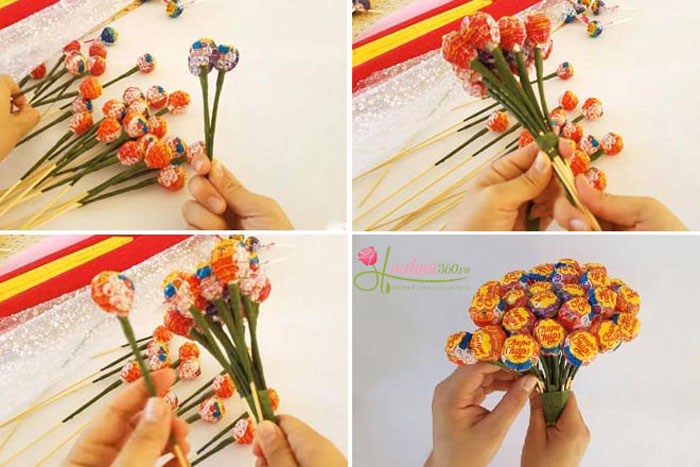 Làm hoa kẹo mút đơn giản