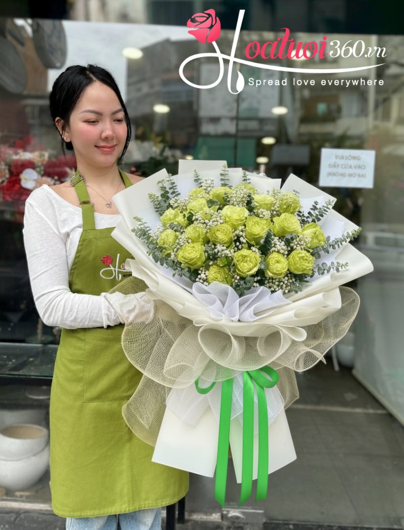 Bó hoa chúc mừng thành công màu xanh lá