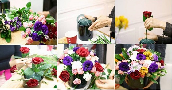cách cắm hoa hồng dạng tỏa tròn