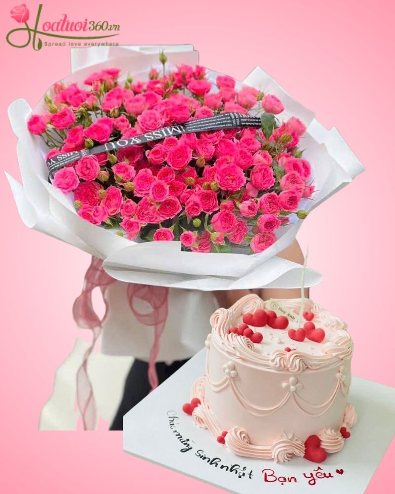 Bánh sinh nhật và hoa tặng vợ hoặc bạn gái