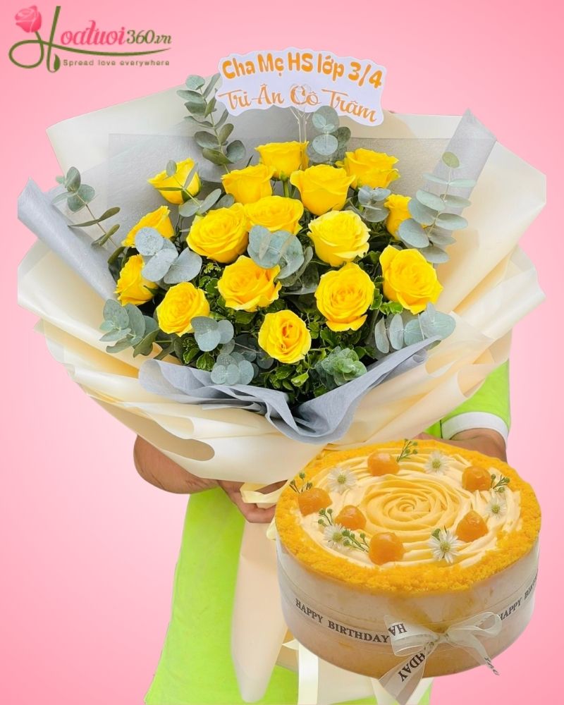 Hoa hồng và bánh sinh nhật đẹp thể hiện tình cảm sâu sắc