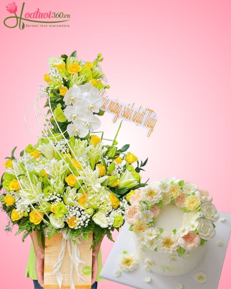 Hoa và bánh sinh nhật đẹp cho dịp kỷ niệm, chúc mừng