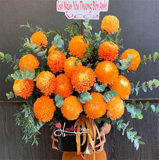 Hộp hoa cúc mẫu đơn cam - Lung linh Hộp hoa cúc mẫu đơn cam - Lung linh