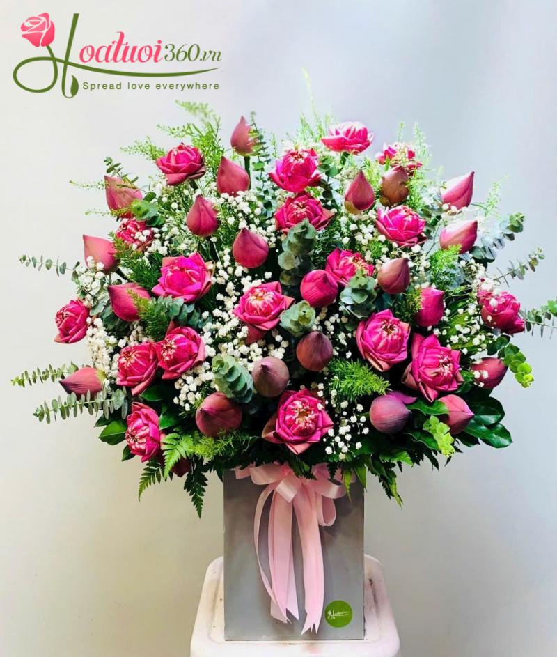 Hộp hoa sen hồng nguyên búp dâng Phật